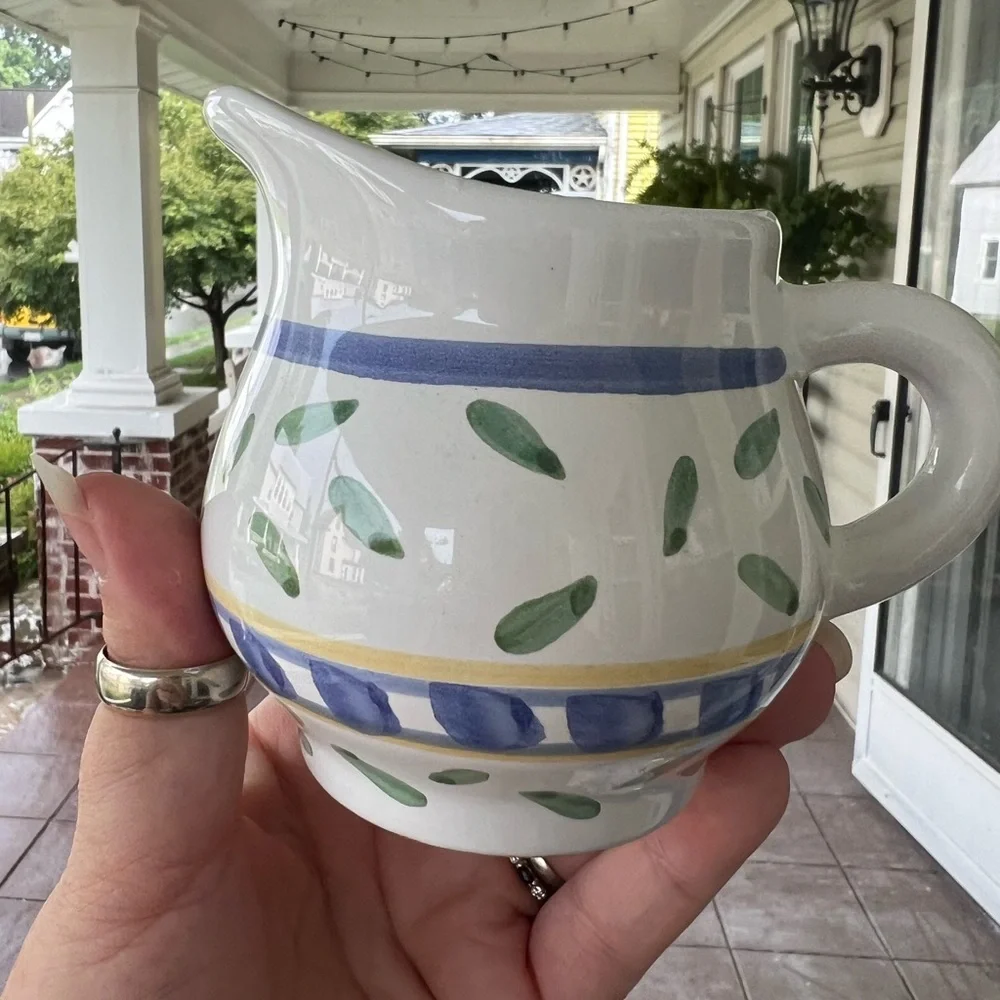 Williams-Sonoma Tournesol Italy Sugar Bowl w/Lid & Creamer Blue Green Yellow EUC